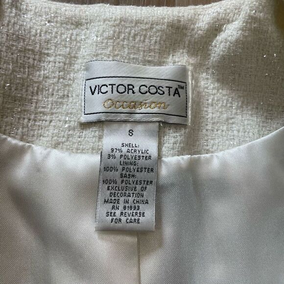 VTG Victor Costa Occasion White Cream Embellished Embroidered Jacket Blazer S - Picture 5 of 8